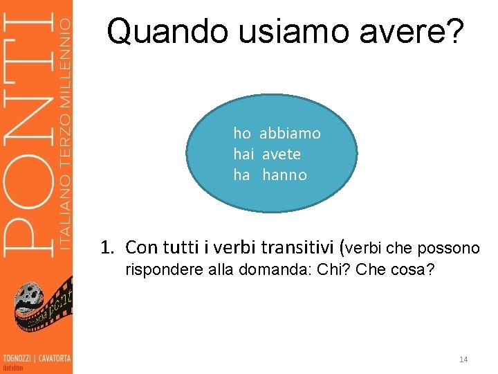 Quando usiamo avere? ho abbiamo hai avete ha hanno 1. Con tutti i verbi