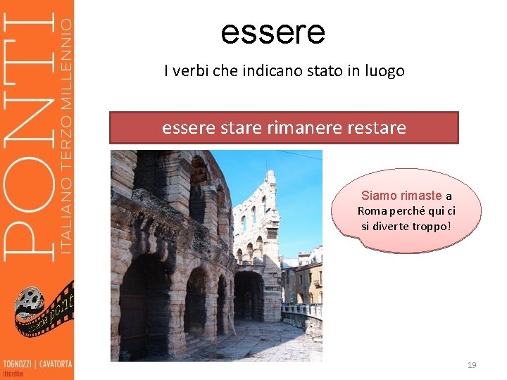 essere I verbi che indicano stato in luogo essere stare rimanere restare Siamo rimaste