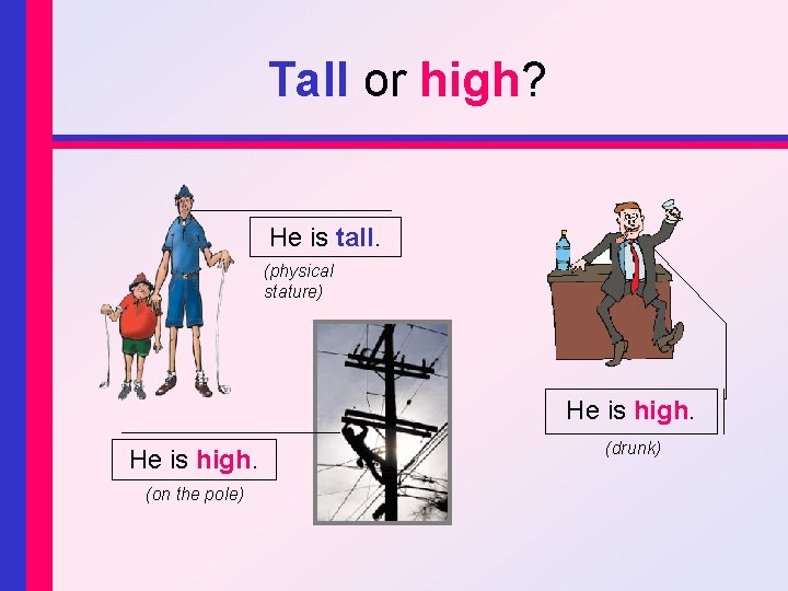 Tall or high? He is tall. (physical stature) He is high. (on the pole)