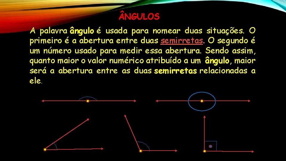  NGULOS A palavra ângulo é usada para nomear duas situações. O primeiro é