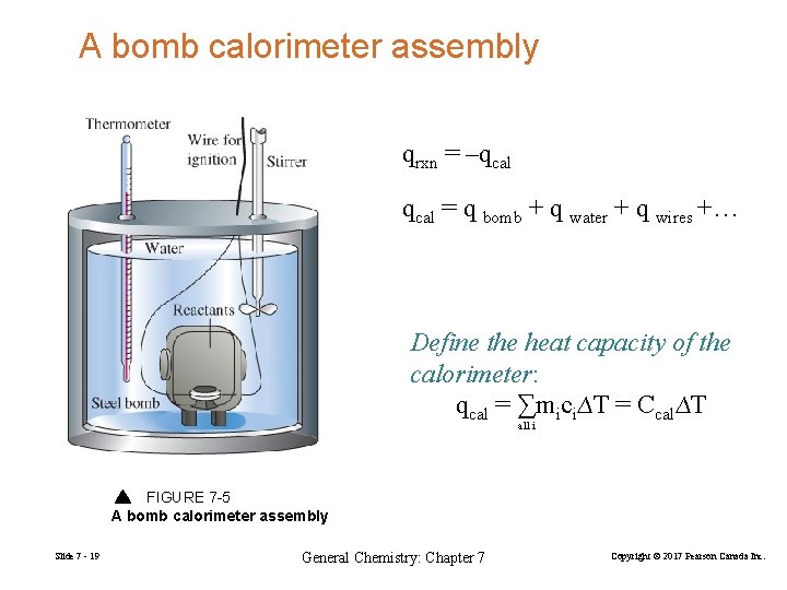 A bomb calorimeter assembly qrxn = –qcal = q bomb + q water +