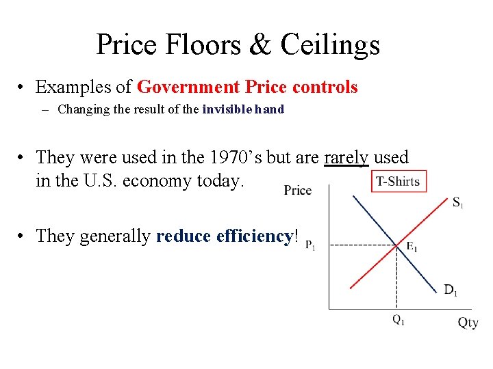 Price Floors & Ceilings • Examples of Government Price controls – Changing the result