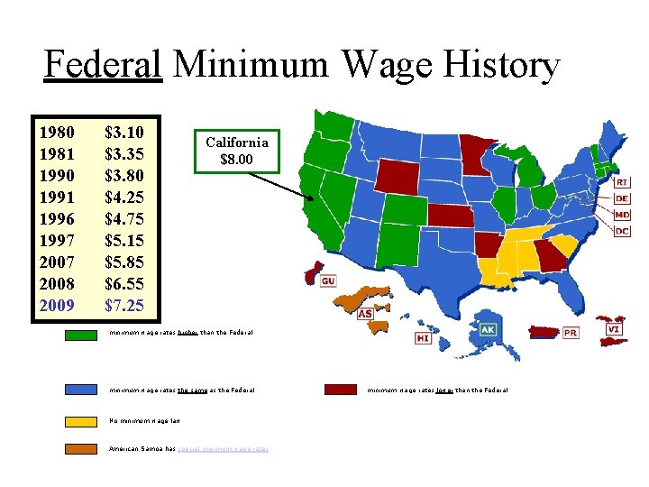 Federal Minimum Wage History 1980 1981 1990 1991 1996 1997 2008 2009 $3. 10