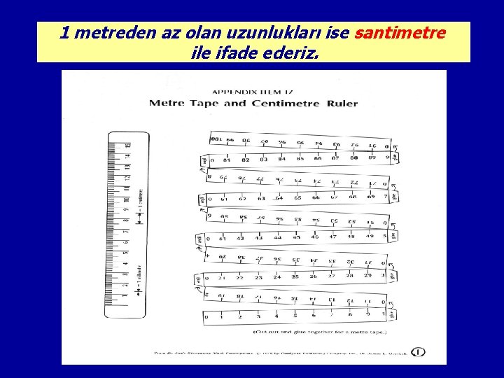 1 metreden az olan uzunlukları ise santimetre ile ifade ederiz. 