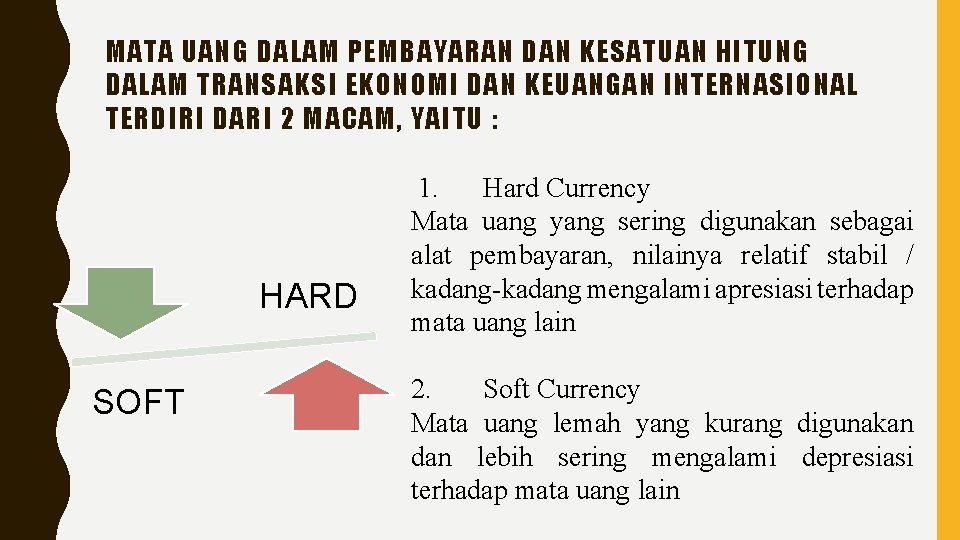 MATA UANG DALAM PEMBAYARAN DAN KESATUAN HITUNG DALAM TRANSAKSI EKONOMI DAN KEUANGAN INTERNASIONAL TERDIRI