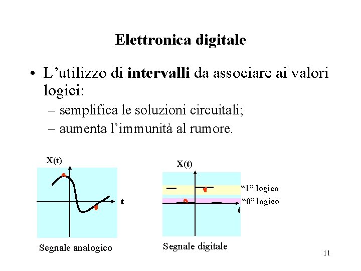 Elettronica digitale • L’utilizzo di intervalli da associare ai valori logici: – semplifica le