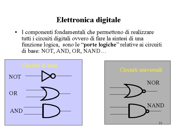 Elettronica digitale • I componenti fondamentali che permettono di realizzare tutti i circuiti digitali