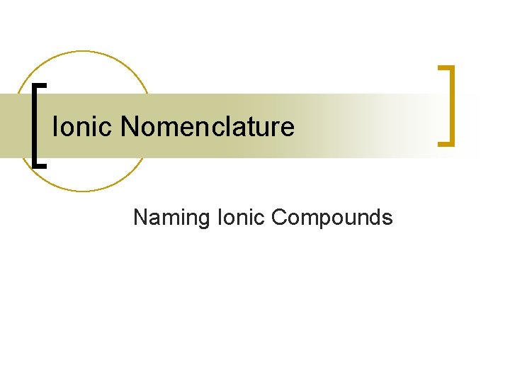 Ionic Nomenclature Naming Ionic Compounds 