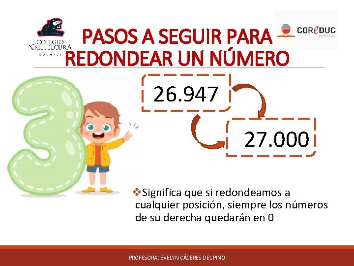 PASOS A SEGUIR PARA REDONDEAR UN NÚMERO 26. 947 27. 000 v. Significa que