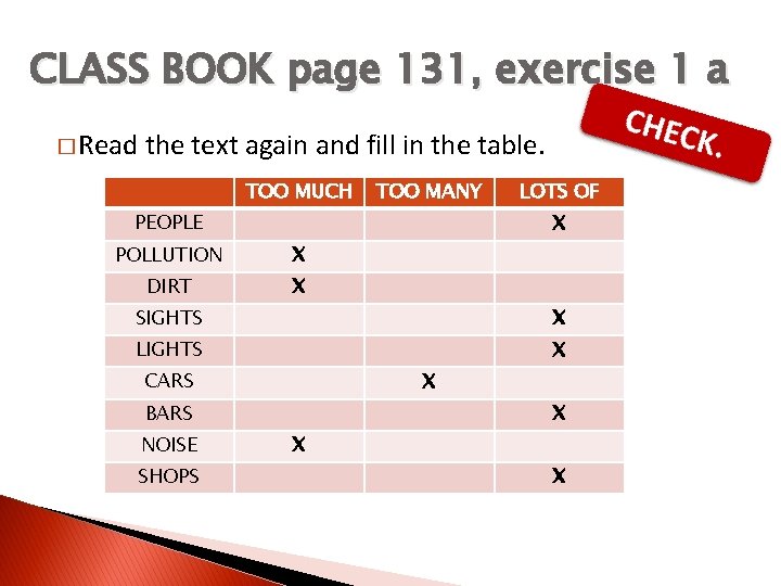 CLASS BOOK page 131, exercise 1 a � Read the text again and fill