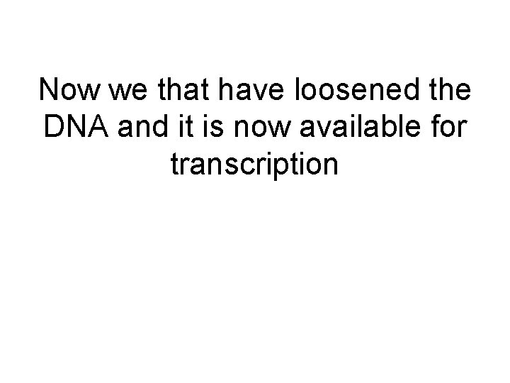 Now we that have loosened the DNA and it is now available for transcription