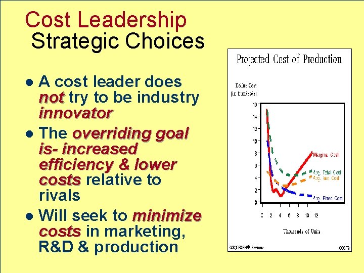 Cost Leadership Strategic Choices A cost leader does not try to be industry innovator