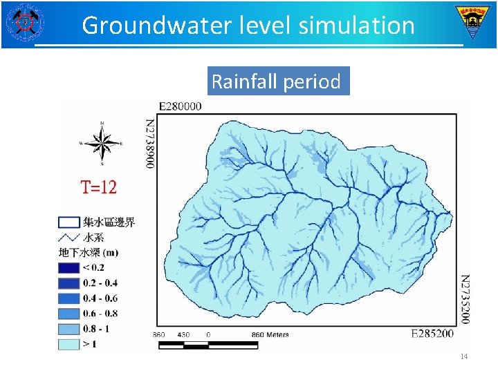 Groundwater level simulation Rainfall period 14 