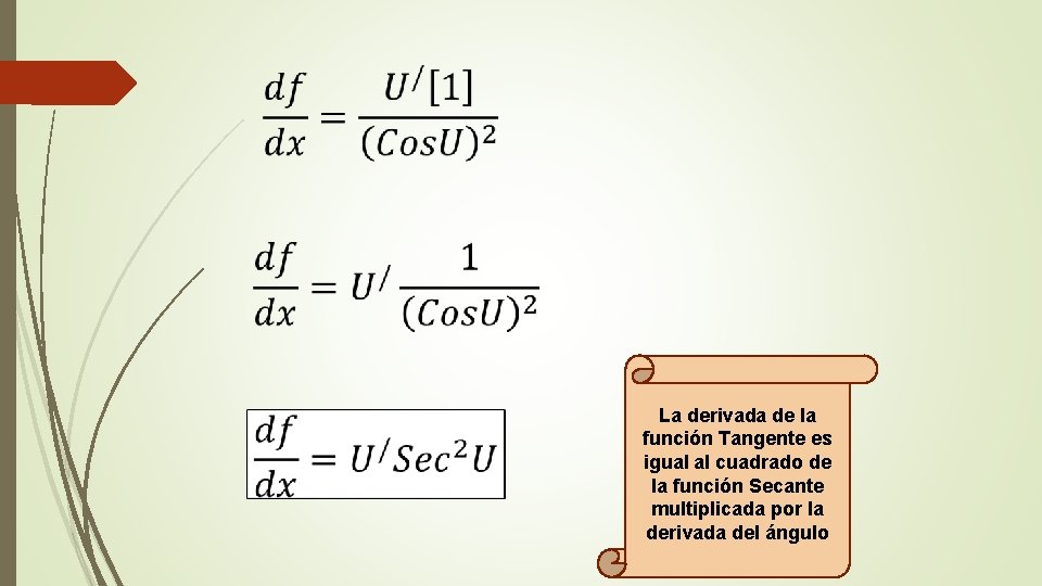 La derivada de la función Tangente es igual al cuadrado de la función Secante