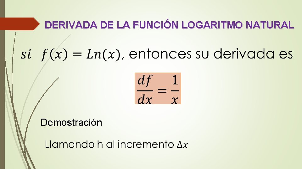 DERIVADA DE LA FUNCIÓN LOGARITMO NATURAL Demostración 