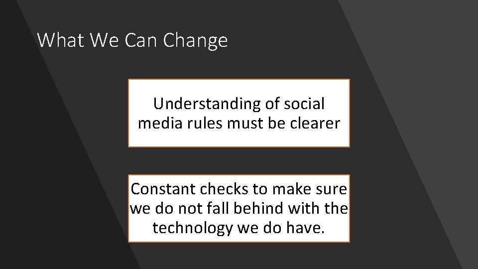 What We Can Change Understanding of social media rules must be clearer Constant checks