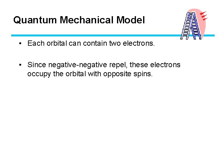 Quantum Mechanical Model • Each orbital can contain two electrons. • Since negative-negative repel,