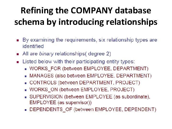 Refining the COMPANY database schema by introducing relationships 