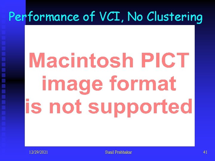 Performance of VCI, No Clustering 12/29/2021 Sunil Prabhakar 41 