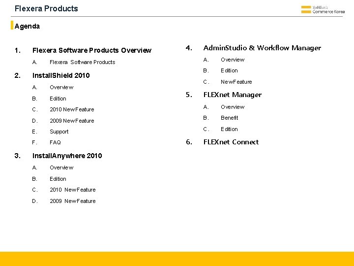 Flexera Products Agenda 1. Flexera Software Products Overview A. 2. 3. 4. Flexera Software