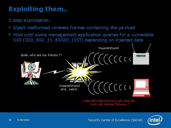 Exploiting them. . 2 -step exploitation: • • Inject malformed wireless frames containing the