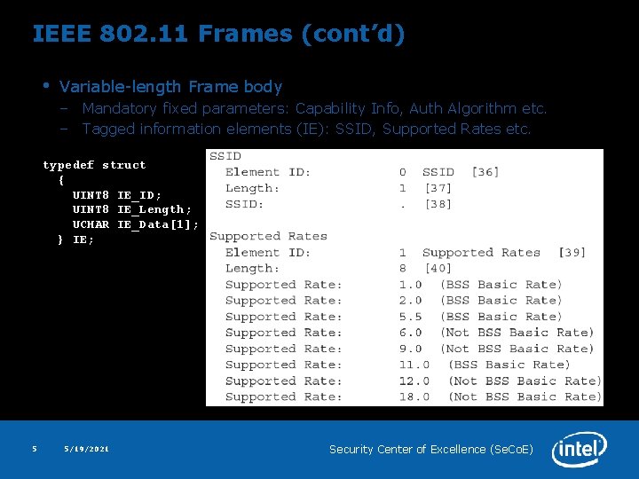 IEEE 802. 11 Frames (cont’d) • Variable-length Frame body – Mandatory fixed parameters: Capability