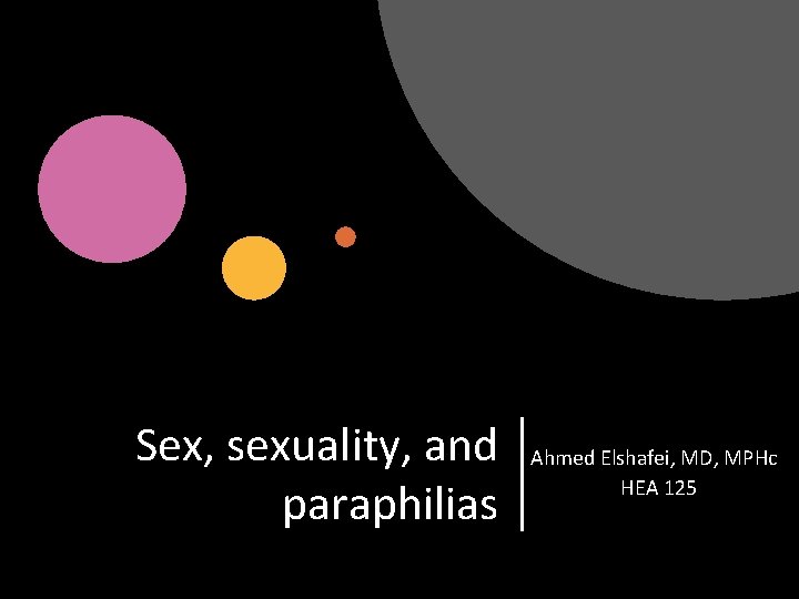 Sex, sexuality, and paraphilias Ahmed Elshafei, MD, MPHc HEA 125 