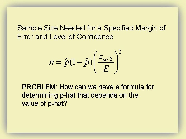 Sample Size Needed for a Specified Margin of Error and Level of Confidence 