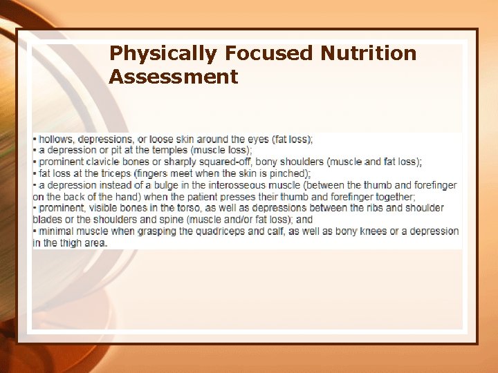 Physically Focused Nutrition Assessment 
