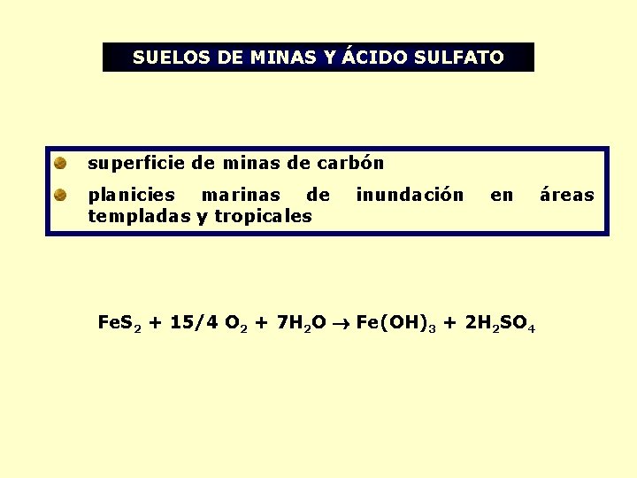 SUELOS DE MINAS Y ÁCIDO SULFATO superficie de minas de carbón planicies marinas de