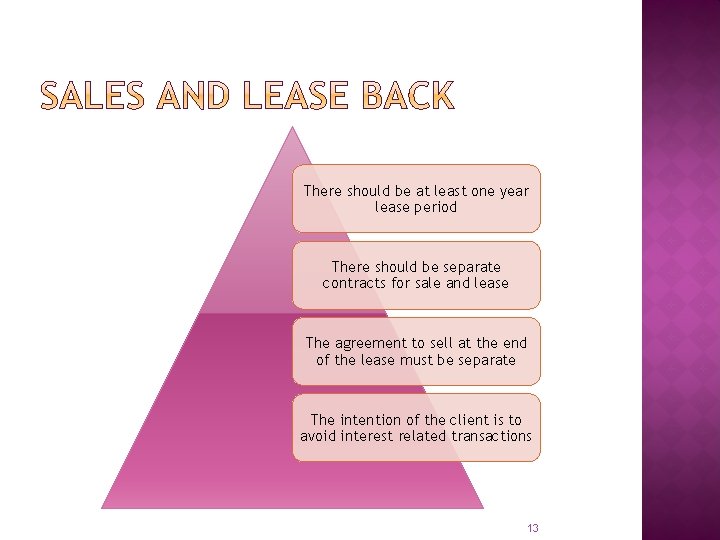 There should be at least one year lease period There should be separate contracts