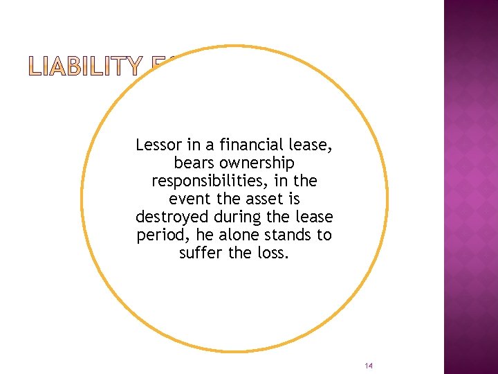 Lessor in a financial lease, bears ownership responsibilities, in the event the asset is