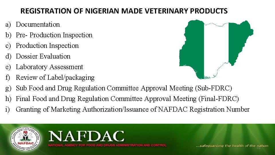 REGISTRATION OF NIGERIAN MADE VETERINARY PRODUCTS a) b) c) d) e) f) g) h)