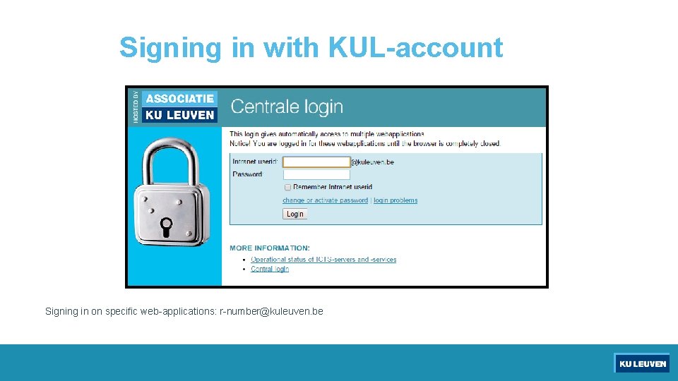 Signing in with KUL-account Signing in on specific web-applications: r-number@kuleuven. be 