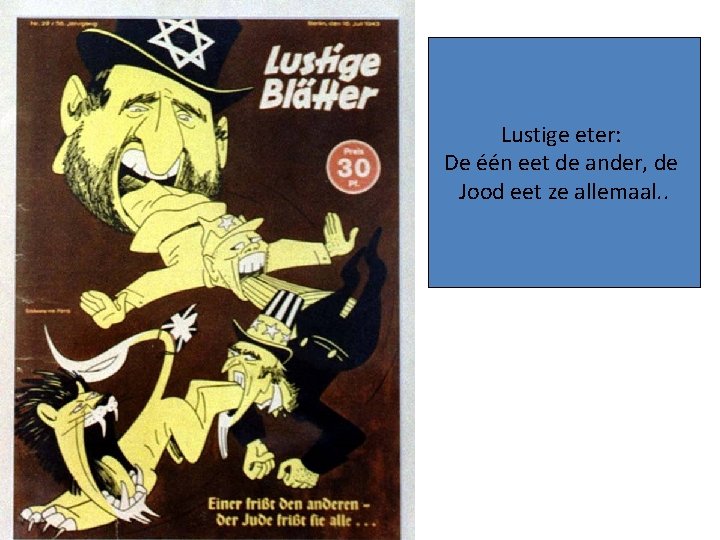 Lustige eter: De één eet de ander, de Jood eet ze allemaal. . 