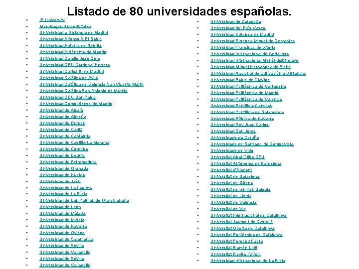  • • • • • • • • • • Listado de 80