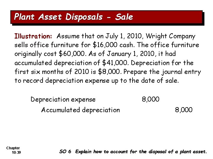 Plant Asset Disposals - Sale Illustration: Assume that on July 1, 2010, Wright Company