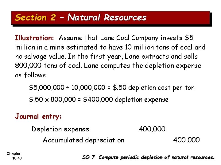 Section 2 – Natural Resources Illustration: Assume that Lane Coal Company invests $5 million