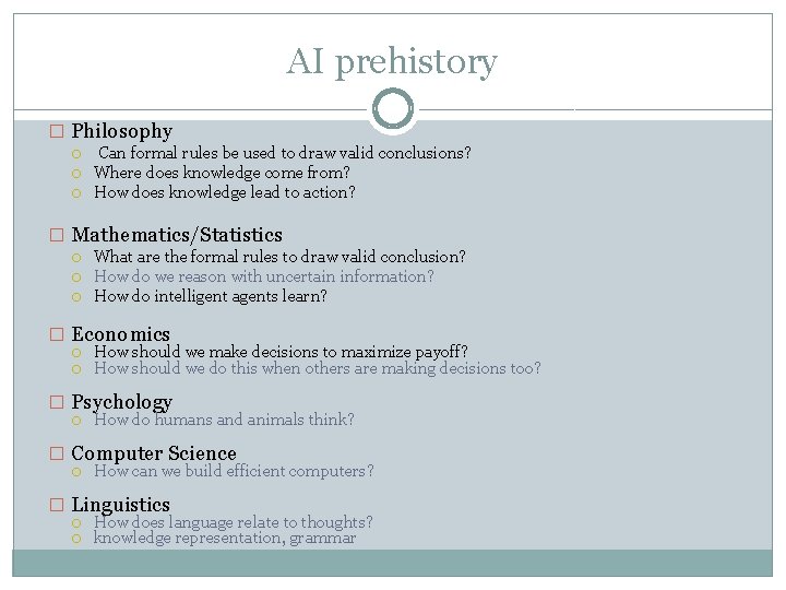 AI prehistory � Philosophy Can formal rules be used to draw valid conclusions? Where