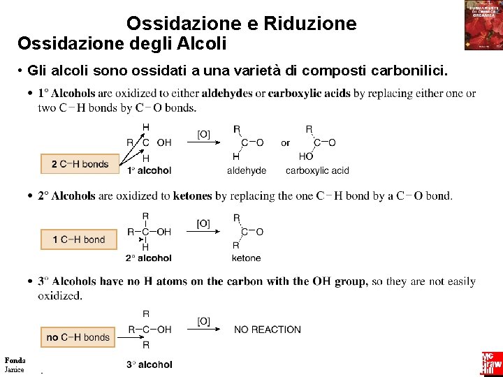 Ossidazione e Riduzione Ossidazione degli Alcoli • Gli alcoli sono ossidati a una varietà