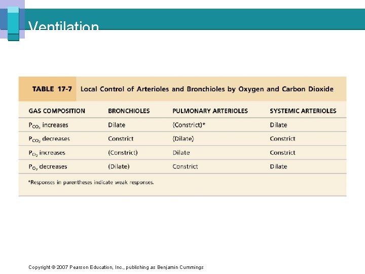 Ventilation Copyright © 2007 Pearson Education, Inc. , publishing as Benjamin Cummings 