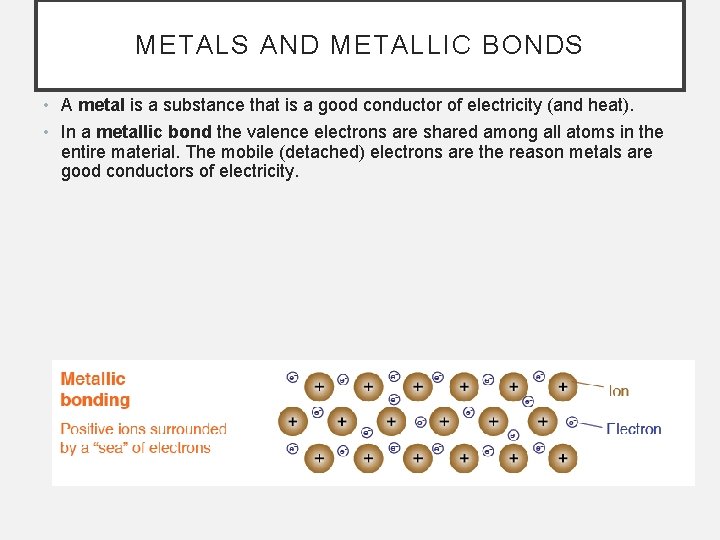 METALS AND METALLIC BONDS • A metal is a substance that is a good