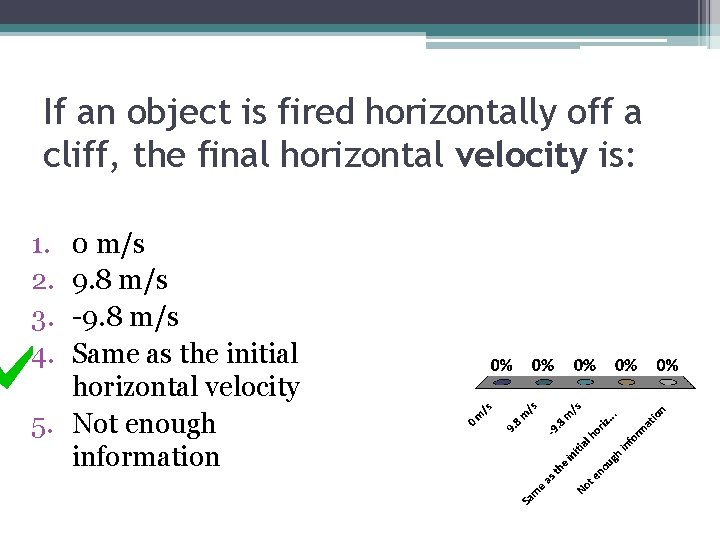If an object is fired horizontally off a cliff, the final horizontal velocity is: