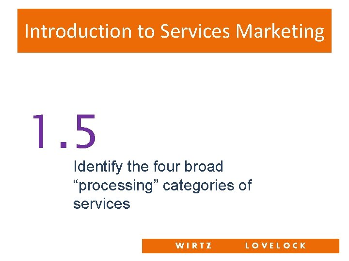 Introduction to Services Marketing 1. 5 Identify the four broad “processing” categories of services