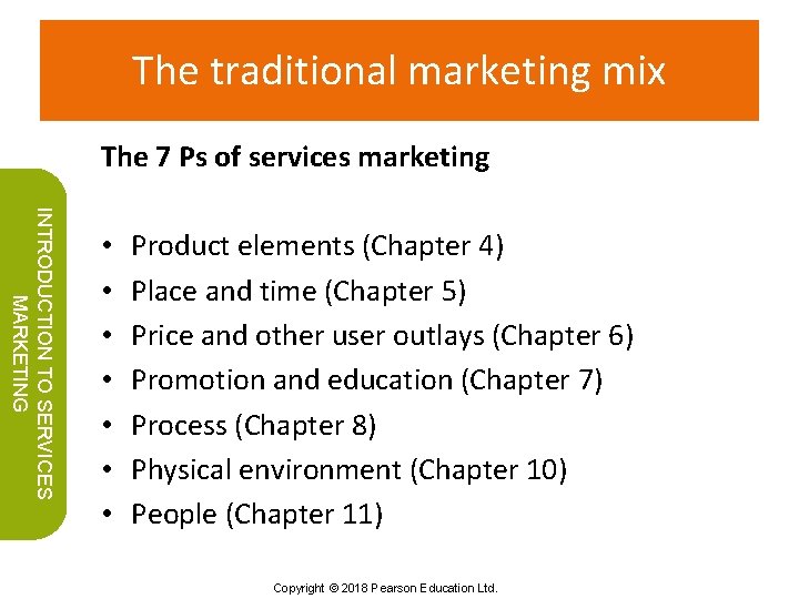 The traditional marketing mix The 7 Ps of services marketing INTRODUCTION TO SERVICES MARKETING