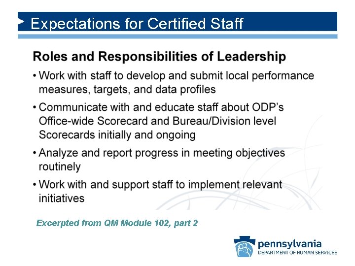 Expectations for Certified Staff Excerpted from QM Module 102, part 2 