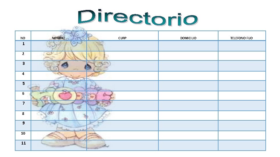 NO 1 2 3 4 5 6 7 8 9 10 11 NOMBRE CURP