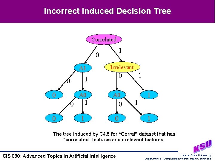 Incorrect Induced Decision Tree Correlated 1 0 A 1 0 0 0 0 Irrelevant