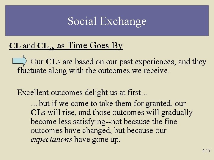 Social Exchange CL and CLalt as Time Goes By Our CLs are based on