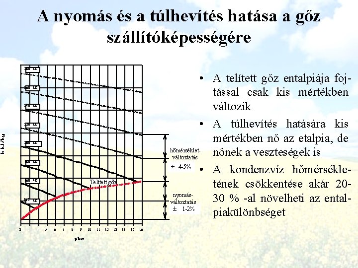 A nyomás és a túlhevítés hatása a gőz szállítóképességére 3050 280 � C 3000